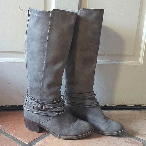 Taupe Faux Leather Tall Zip-up Riding Boots Size 9 - Picture 1 of 8